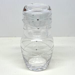 Glass Bedside Water Carafe and Glass Etched with Crystals